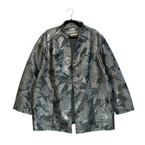 Soft Surroundings Lismore Jacquard Jacket Womens Sz 3X Gray Floral Crane Elegant